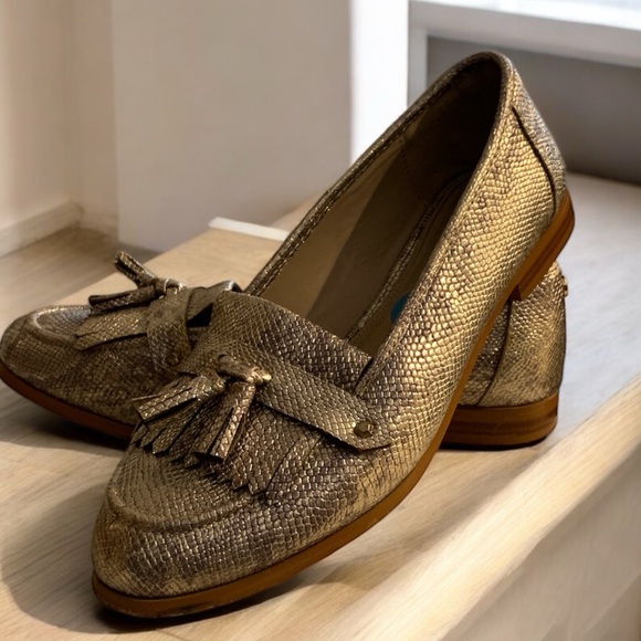 KURT GEIGER Gold Leather Snakeskin Loafers - Picture 3 of 9